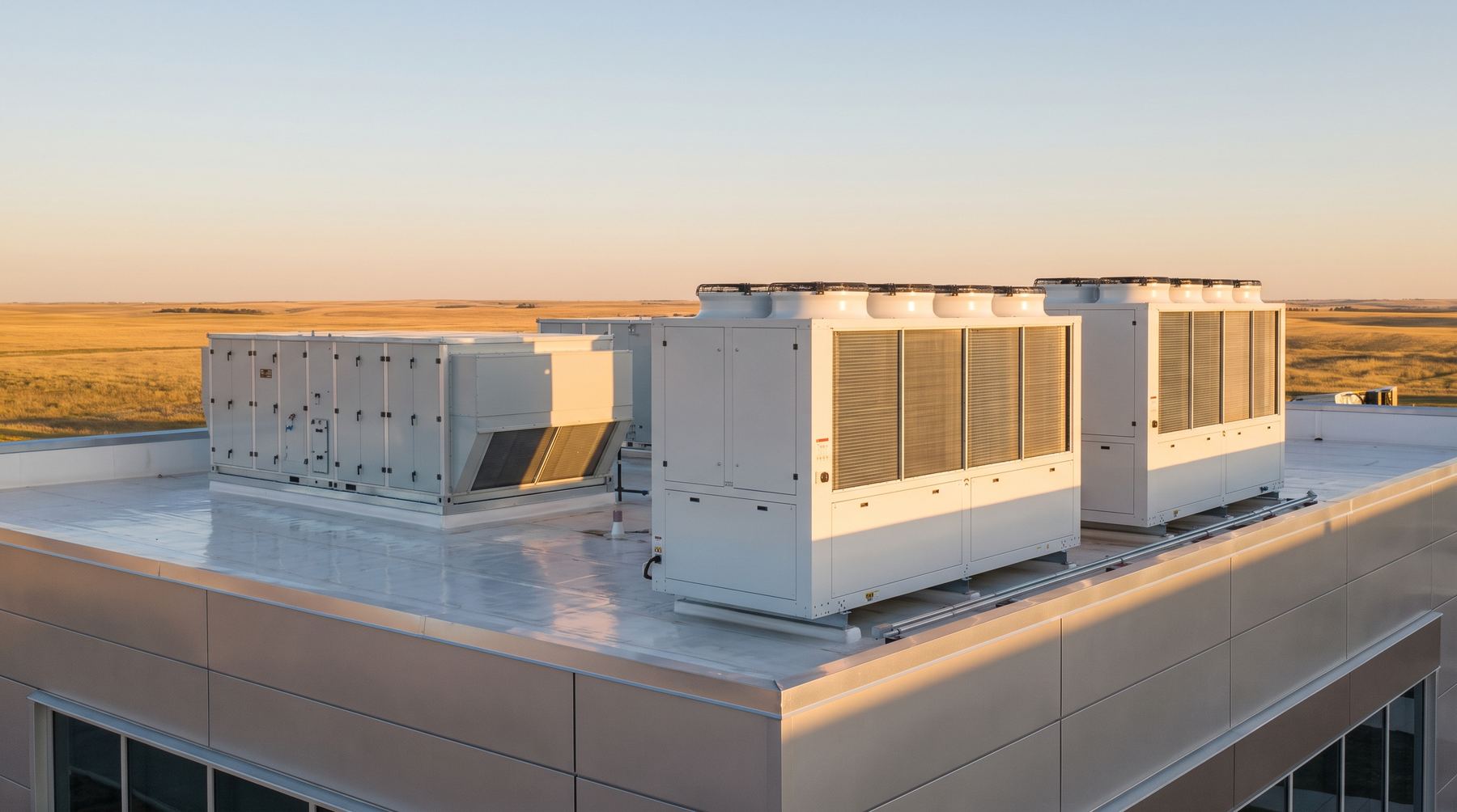 Packaged rooftop units on a commercial roof