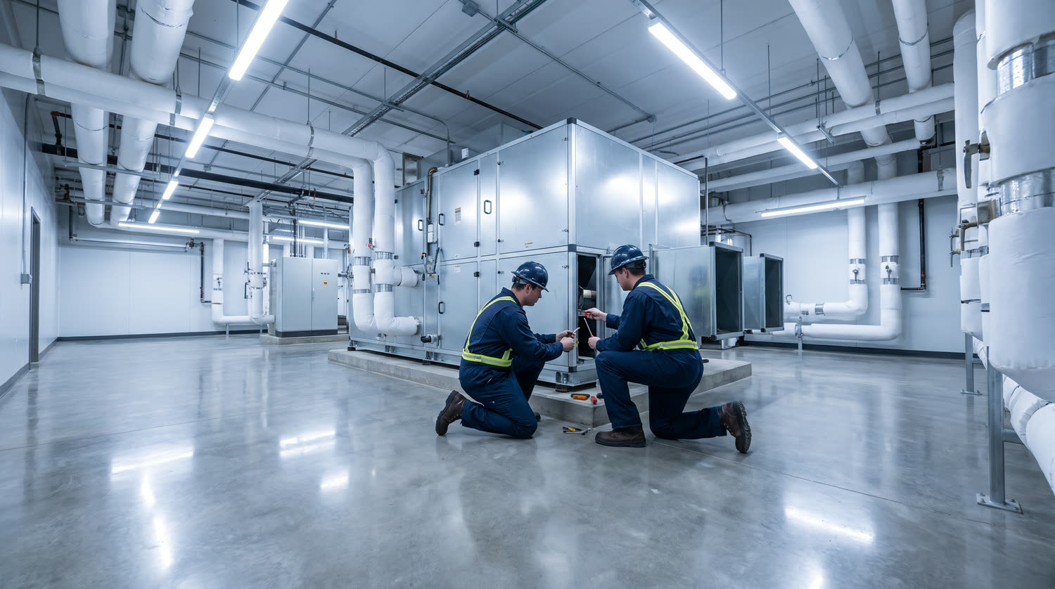 EBS personnel walking a commercial mechanical room